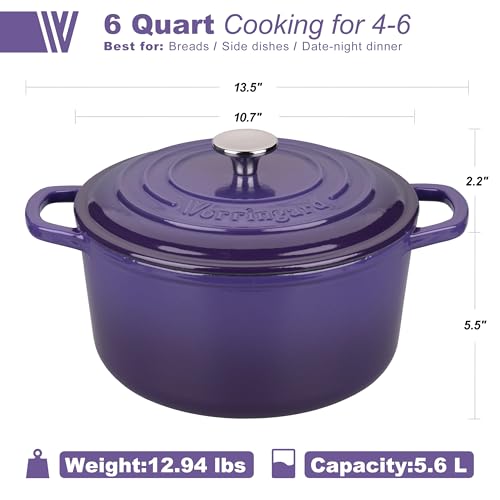 Enameled Cast Iron Dutch Oven Pot with Lid (6 QT / Purple)