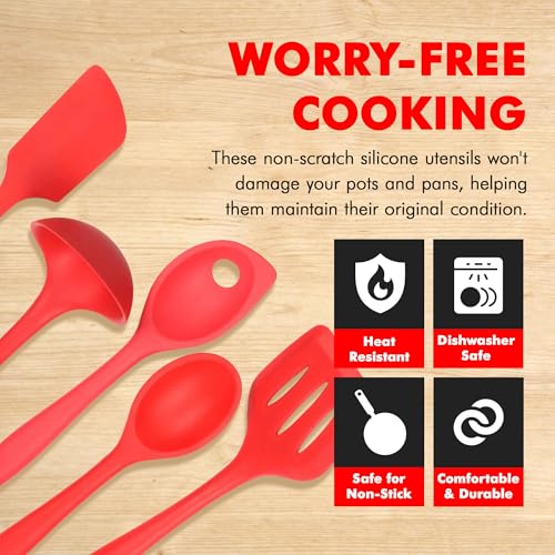 5 Piece Red Premium Silicone Kitchen Tool Set (5 Piece Set / Red)