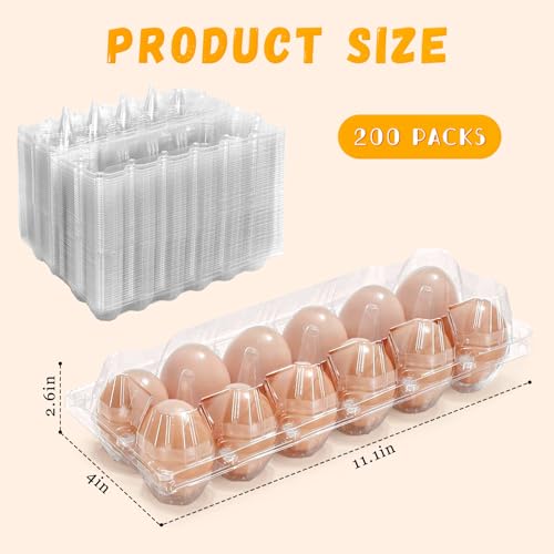 200Pcs Plastic Egg Carton Bulk Empty Clear Egg Tray Holder Container for Farm Business Market Home Kitchen Refrigerator Storage