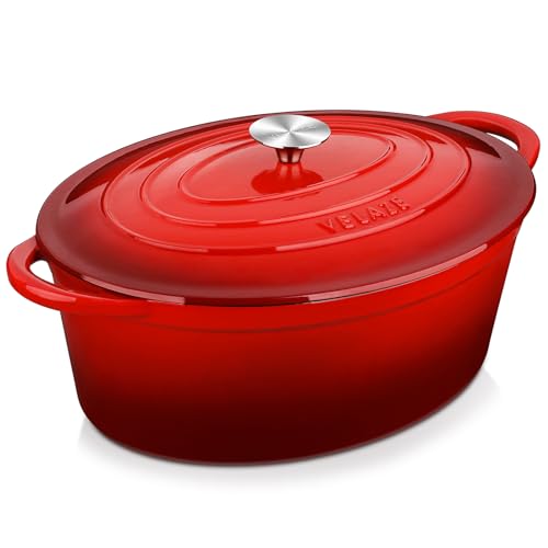 7.5 QT Oval Enameled Cast Iron Dutch Oven Pot with Lid (Red / 7.5QT-Oval)