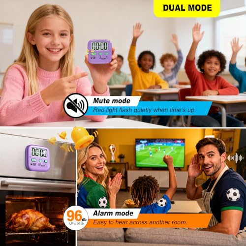 2 Pack Digital Timer for Kids Classroom Kitchen Timers for Cooking (1 * Fresh Purple)
