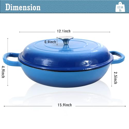 3.8 Quart Enameled Cast Iron Braiser Pan with Lid (Blue / 3.8QT)