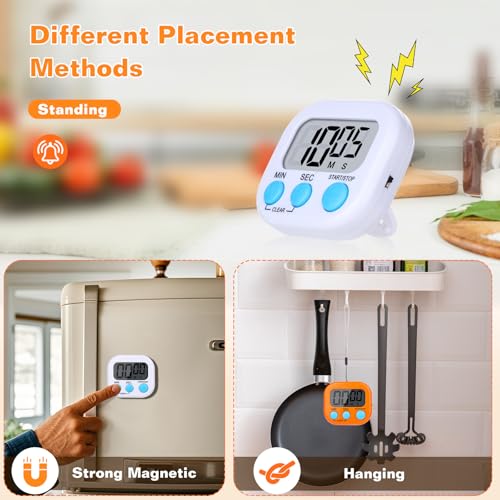 12 Pack Digital Kitchen Timers (White Orange Blue Colors / 12 Pack)
