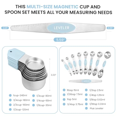 Magnetic Measuring Cups and Spoons Set (GLACIER BLUE)