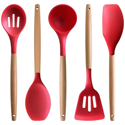 Silicone Cooking Utensils Set 5Pcs Non (Standard 5-Piece Set / Red)