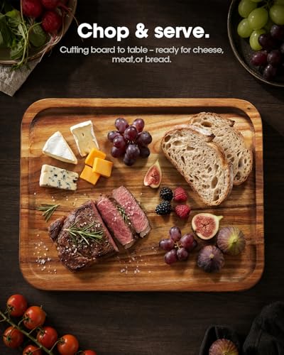 Acacia Wood Cutting Board Set of 3 with Stand