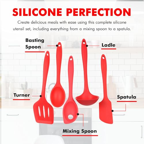 5 Piece Red Premium Silicone Kitchen Tool Set (5 Piece Set / Red)