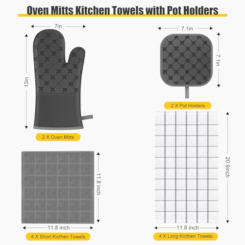 Oven Mitts Kitchen Towels Dishcloths with Pot Holders Sets 12PCS (Gray)