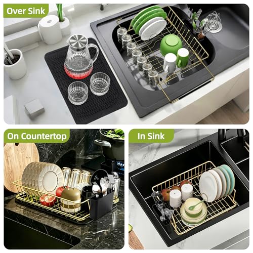 Golden Expandable Dish Drying Rack (Gold / In sink,Large)