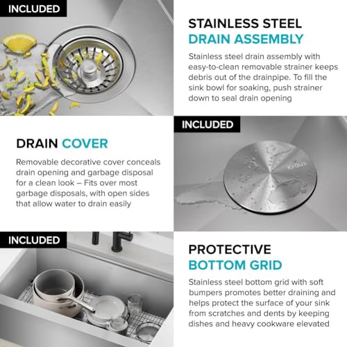 Kore 30 Inch Farmhouse Workstation with In Sink Dish Drying Rack (30 Inch / Flat Farmhouse / Stainless Steel)