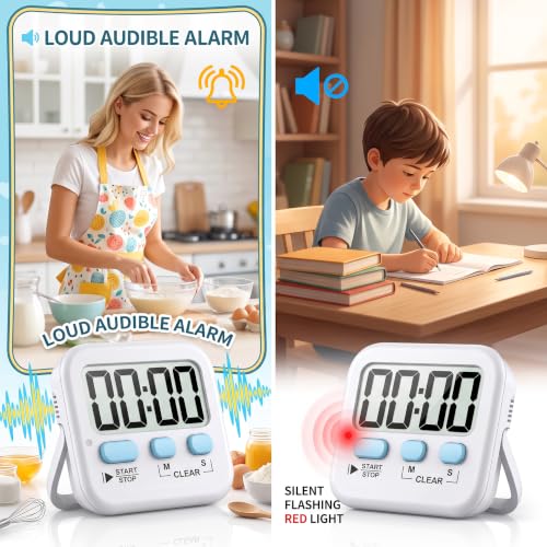 2 Pack Digital Timer for Kids Classroom Kitchen Timers for Cooking (2 * Classic White ( 97%+choice ))