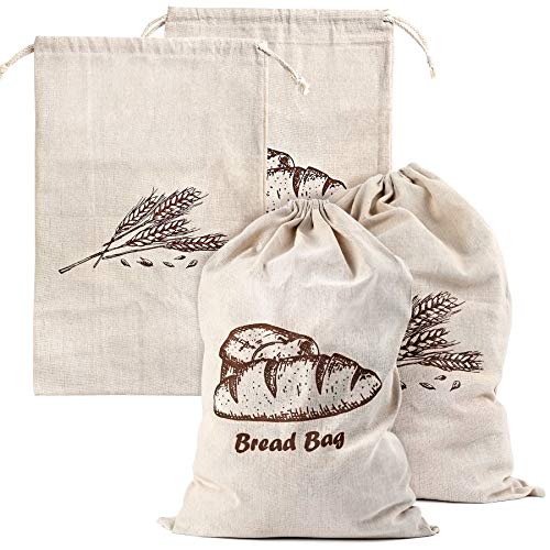 4 Pcs Linen Bread Bags for Homemade Bread Container Unbleached & Reusable Bread Storage