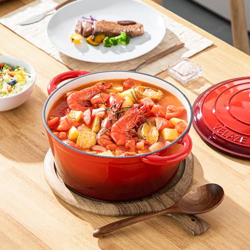 7.5 QT Enameled Cast Iron Dutch Oven Pot with Lid (Red / 7.5QT-Round)