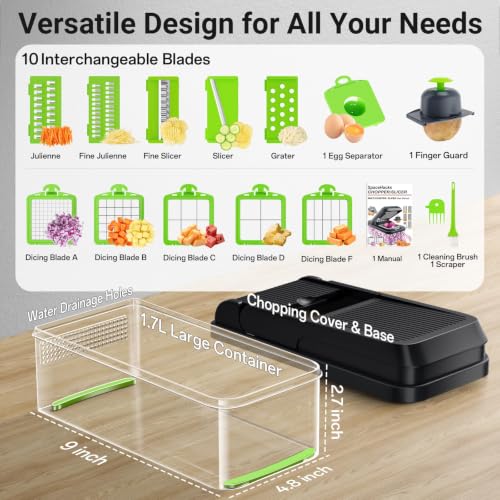 15-in-1 Vegetable Chopper with 10 Blades, Food Veggie Cutter, Green (Green / 10 Blades)