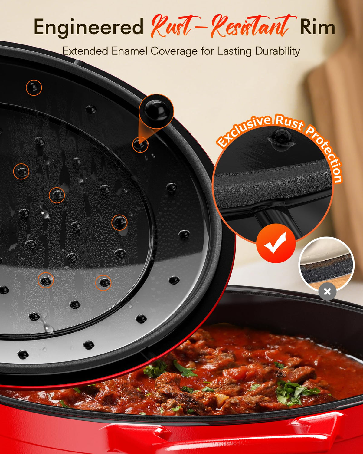 Lux 6QT Enameled Cast Iron Dutch Oven Pot (Lux Red)