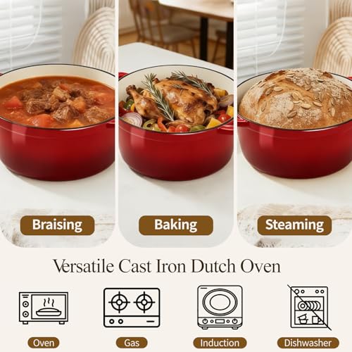 Enameled Cast Iron Dutch Oven 6.5 QT with Lid