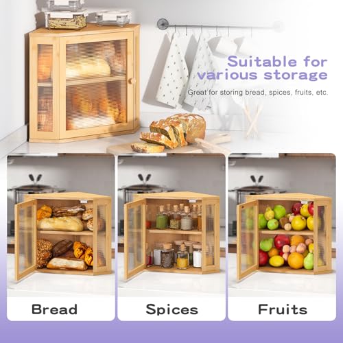 Corner Bread box for Kitchen Countertop (Natural / Meduim)