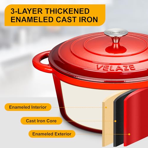 7.5 QT Enameled Cast Iron Dutch Oven Pot with Lid (Red / 7.5QT-Round)