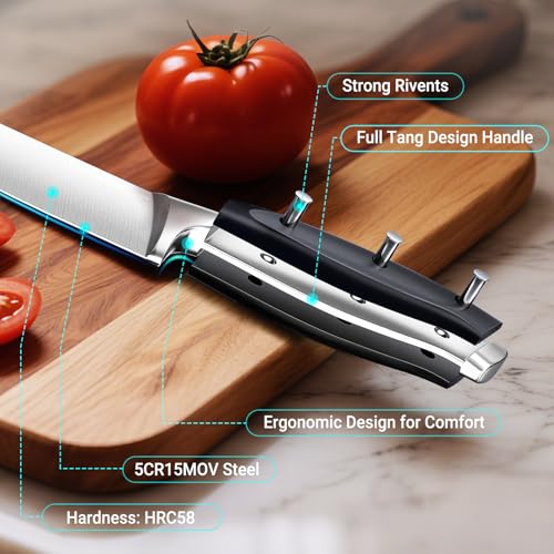6 Pieces Knife Set with Magnetic Block (6Pcs Black Knife Block Set)
