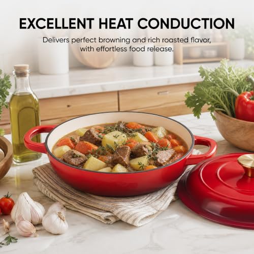 Dutch Oven Enameled Cast Iron with Lid (Red / 3 QT（Shallow Pot）)