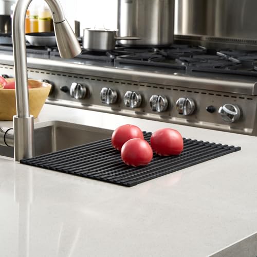 Black Steel Over Sink Roll Up Drying Rack (Black / 17" x 13")