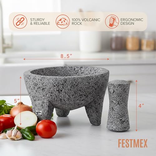 Genuine Handmade Mexican Mortar and Pestle Set (8 Inches)