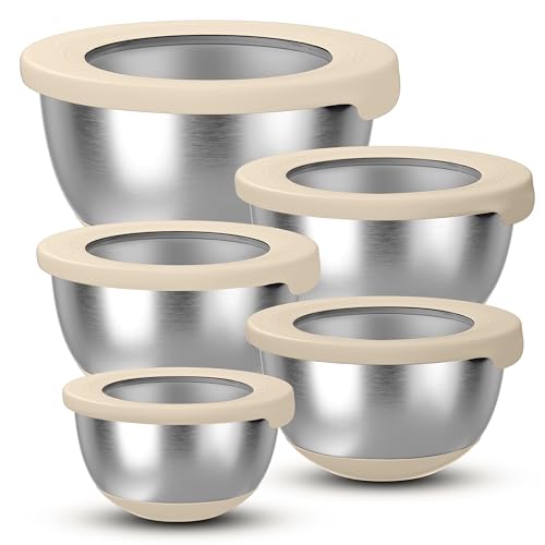 Stainless Steel Mixing Bowls with Lids (Khaki)