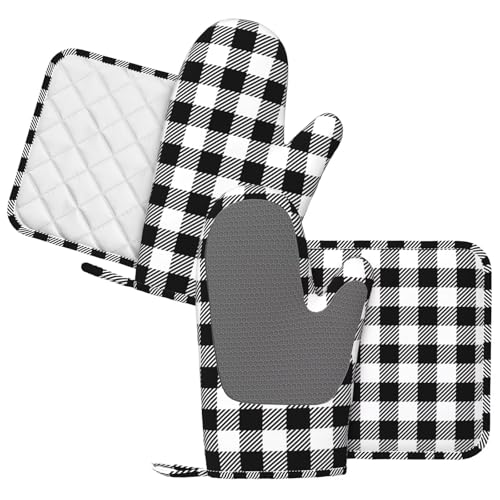 Oven Mitts and Pot Holders Set of 4 Silicone Kitchen Mitten Gloves and Non