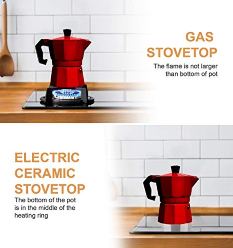 3 Cup Moka Pot Stovetop Espresso Maker (Red / 3 Espresso Cups)