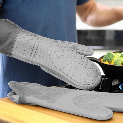 BPA Free Soft Silicone Oven Mitts (Gray / 2-Piece 14.7" Oven Mitts)