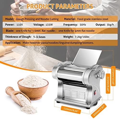 Electric Pasta Maker Machine Automatic Dough Pasta Roller 135W (2 Blades)