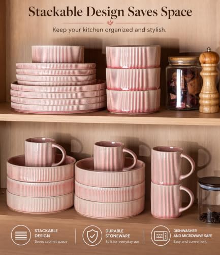 Pasta Bowls Set 7.5” Stoneware Dinner & Salad Bowls