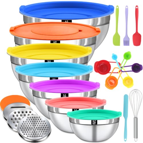 21PCS Mixing Bowls with Lids Set (Mixing bowls 16Pcs Multicolor)