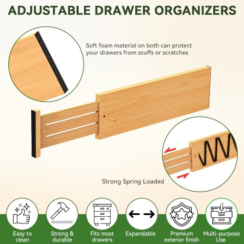 Bamboo Kitchen Drawer Dividers Adjustable Drawer Organizers
