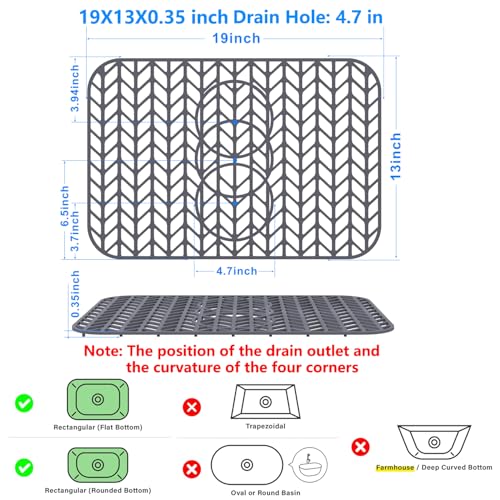 Sink Protectors for Kitchen Sink 19"x13"Silicone Kitchen Sink mat (19"x13" / Gray)