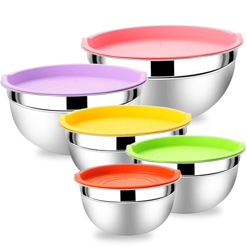 Mixing Bowls with Airtight Lids Set 5 and 7 Pcs Stainless Steel Bowls Set with 3 Grater Attachments Baking Set Non