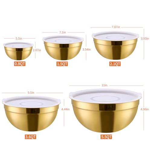 Gold Mixing Bowls with Airtight Lids (Gold / 5 Pieces)
