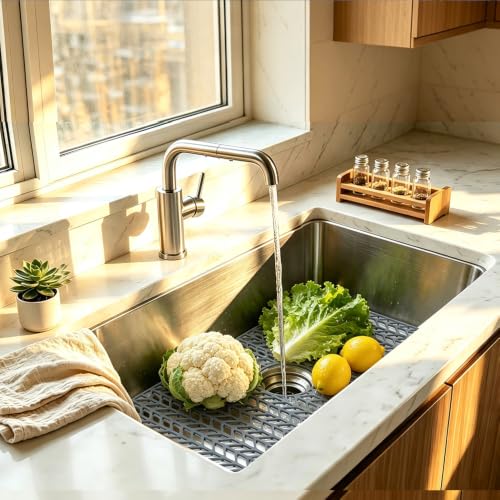 Sink Protectors for Kitchen Sink 28"x15"Center Silicone Sink Mat (28"x15"Center / Gray)
