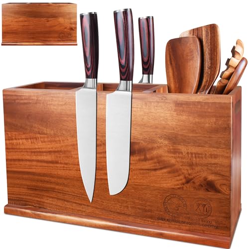 Acacia Wood Utensil Holder with Magnetic Exterior ・3 (dark wood color / 16.5*9 inch without board)
