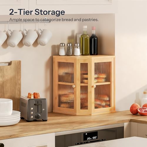 Bread Box Bamboo Bread Box for Kitchen Countertop (Natural)