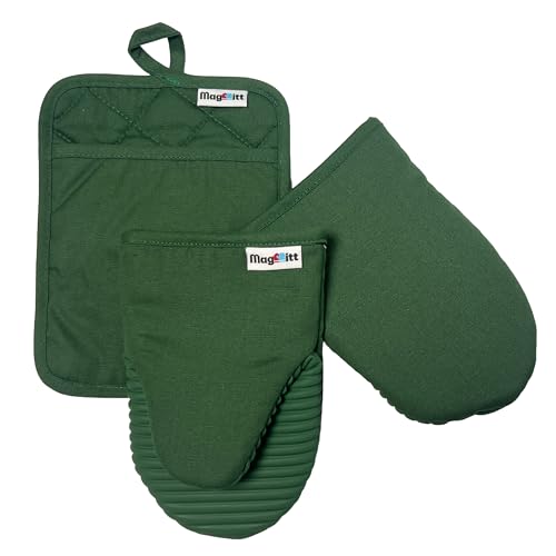 Magnetic Oven Mitts & Pot Holder 3 Pc Set (Basil Green)
