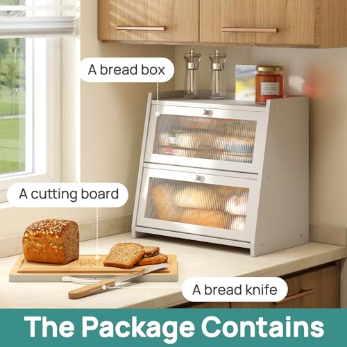White Bread Box for Kitchen Counter With Cutting Board (White With Cutting Board)