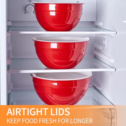 Red Mixing Bowls with Airtight Lids (Red / 7 Pieces)