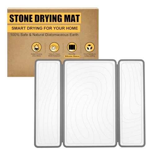 Stone Dish Drying Mat with Silicone Sleeve (White / Wave Pattern / 19.7" x 15.7")