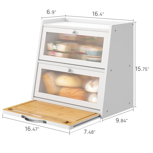 White Bread Box for Kitchen Counter With Cutting Board (White With Cutting Board)