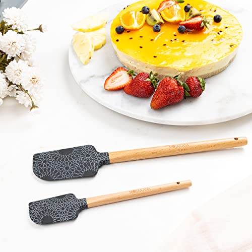 Silicone Spatula set of 2 with wooden handle and stunning pattern