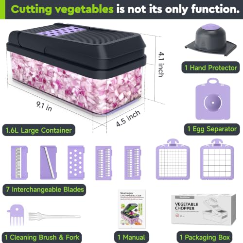 12-in-1 Vegetable Chopper, Food Veggie Chopper With Container (Purple / 7 blades)