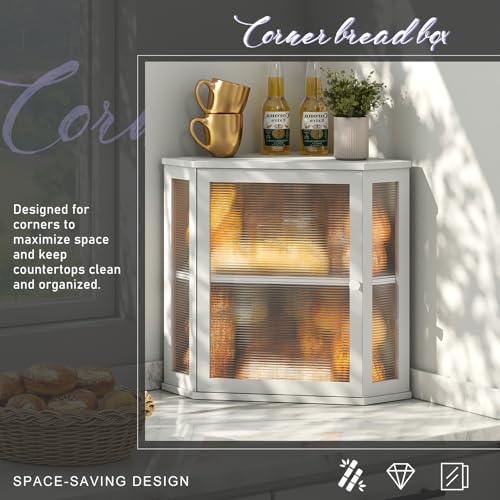 Corner Bread Box for Kitchen Countertop (White / Extra Large)