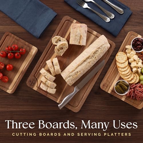 Non Toxic 3 Piece Acacia Cutting Board Set with Stand