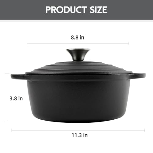 3 Quart Dutch Oven Enameled Cast Iron with Lid (Matte Black(No Enameled) / 3 QT)